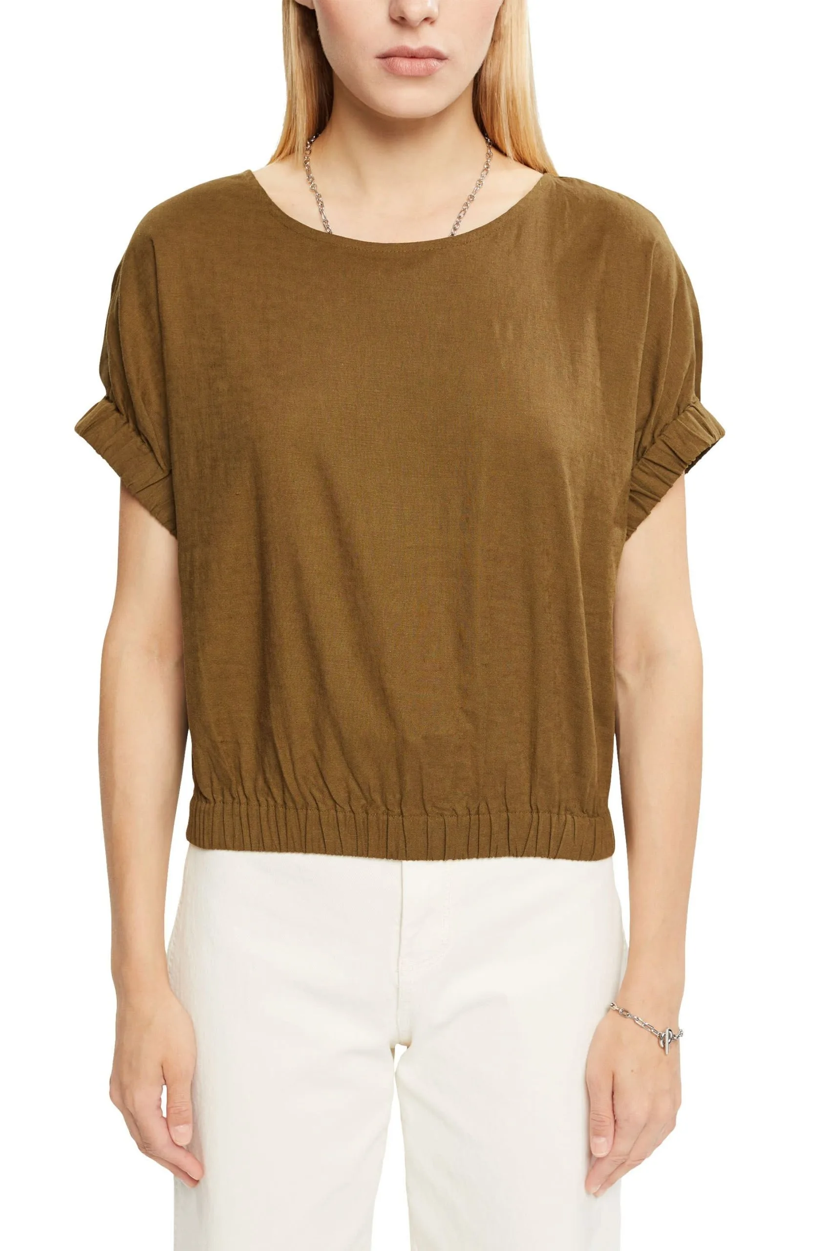 Edc By Esprit Blouses Woven Short Sleeve Khaki Green – Bild 2