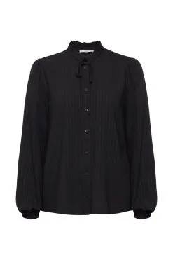 Edc By Esprit Bluse Mit Gekräuseltem Kragen Black