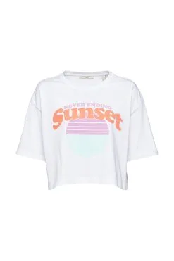 Edc By Esprit Cropped T-Shirt Mit Print White