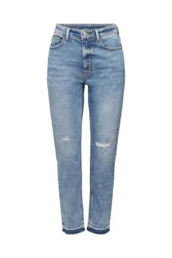 Edc By Esprit Destroyed-Jeans Im Mom-Fit Blue Medium Washed
