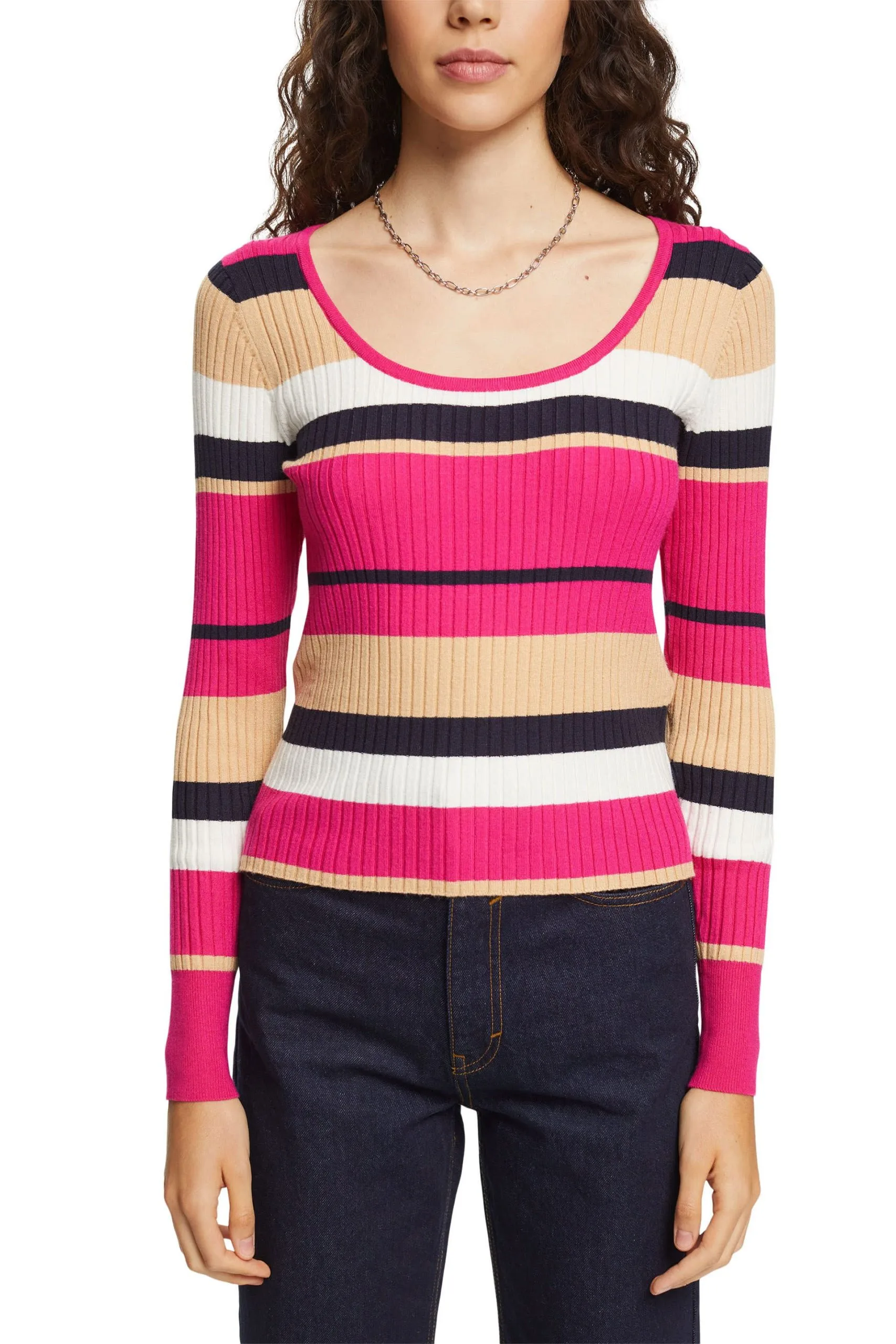 Edc By Esprit Gestreifter Pullover Pink Fuchsia – Bild 2