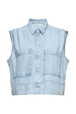 Edc By Esprit Kurze Bluse In Denimoptik Blue Bleached