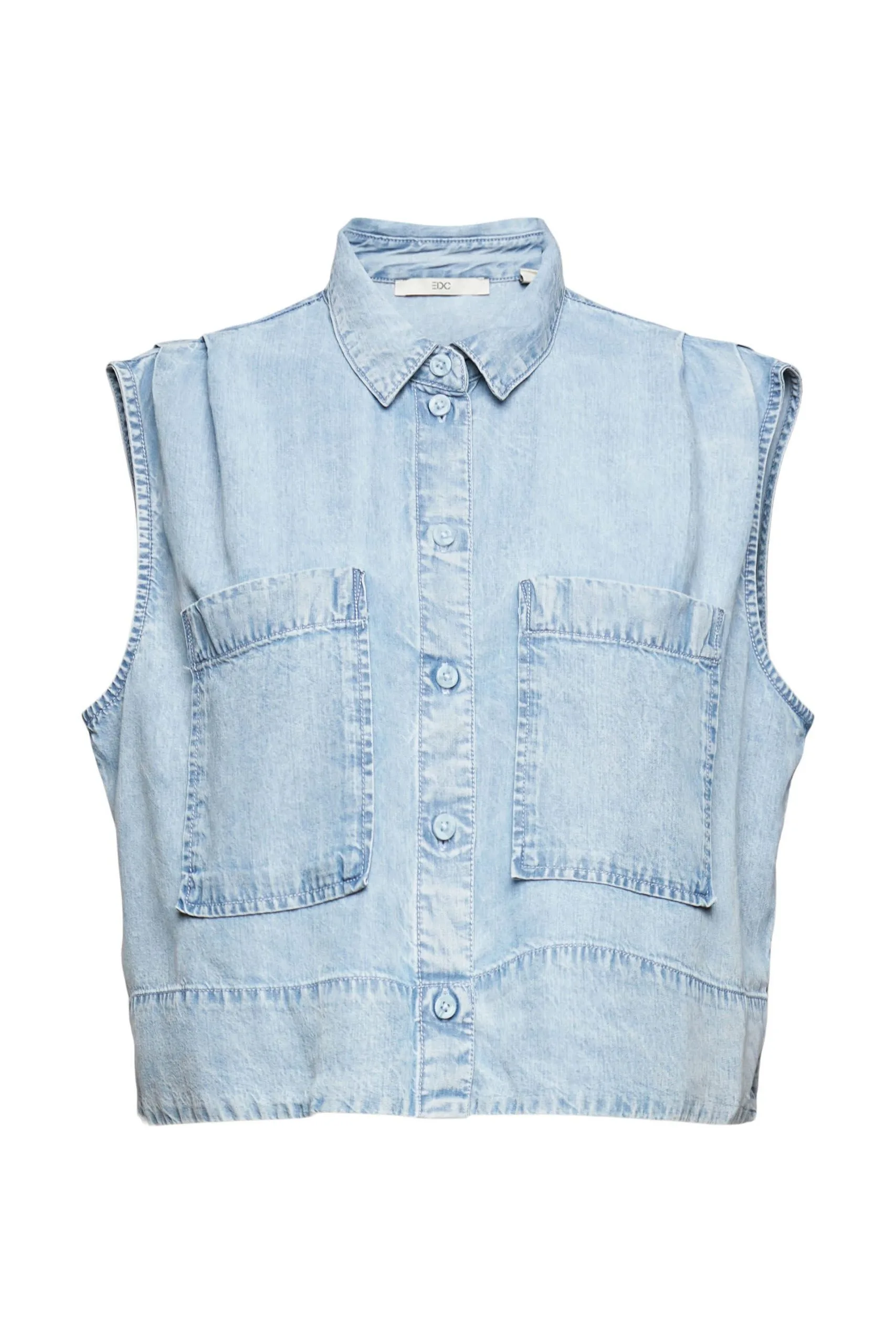 Edc By Esprit Kurze Bluse In Denimoptik Blue Bleached