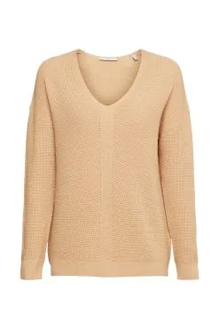 Edc By Esprit Locker Gestrickter Pullover Mit V-Ausschnitt Cream Beige