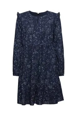 Edc By Esprit Print-Kleid Mit Rüschen Navy 4