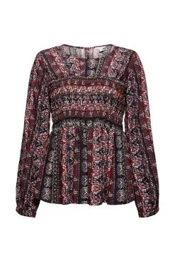 Edc By Esprit PrintBluse Mit Smok-Details Garnet Red 4