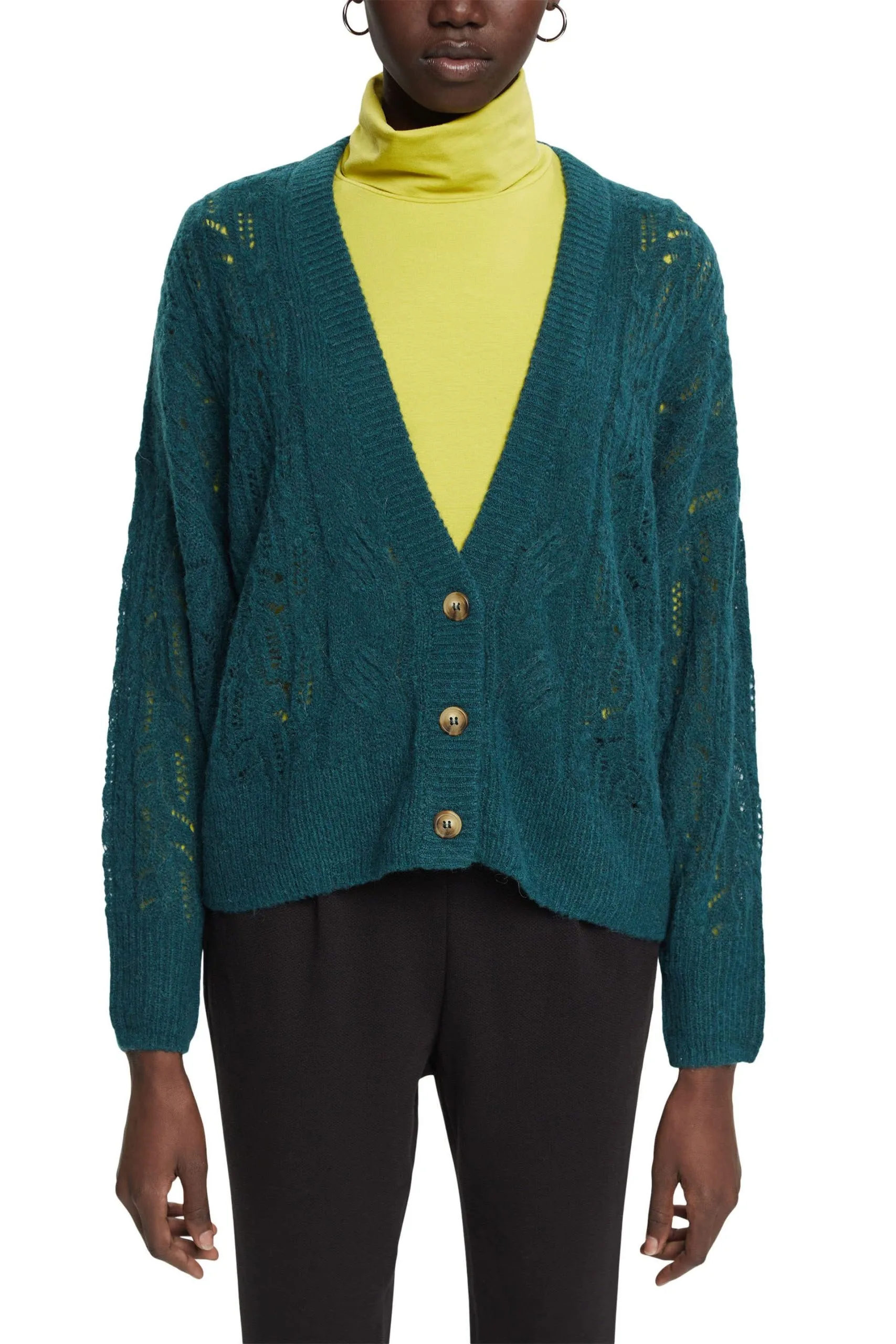 Edc By Esprit ZopfStrick-Cardigan Und Alpaka Teal Green – Bild 2