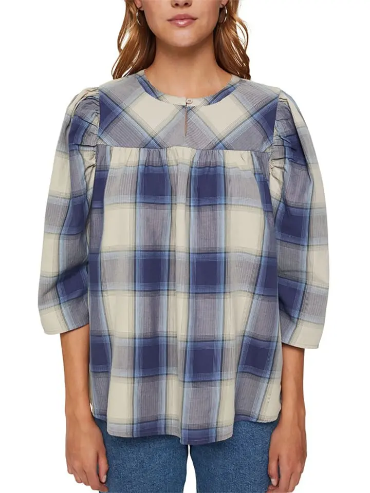 ESPRIT Bluse In Blau/ Creme