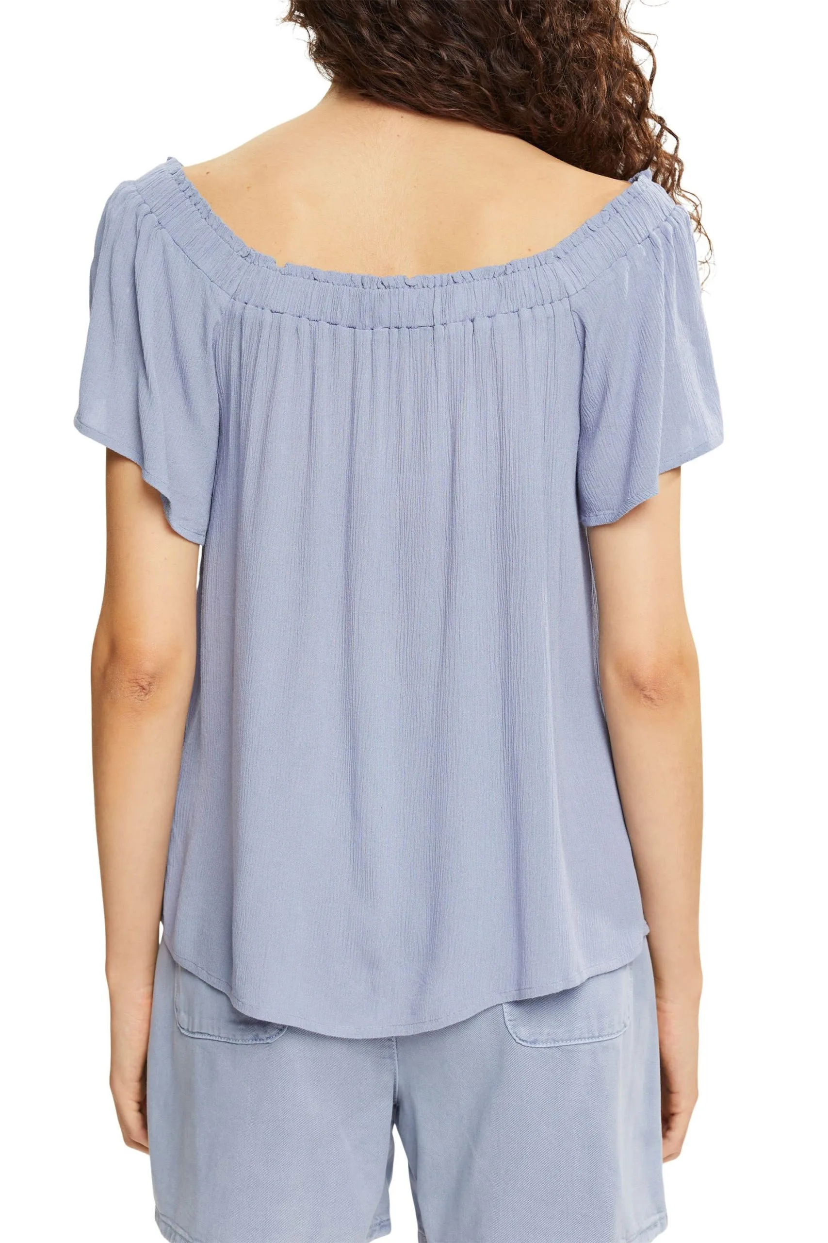 ESPRIT Crinkle-Bluse Mit Carmen-Ausschnitt Light Blue Lavender – Bild 3