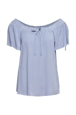 ESPRIT Crinkle-Bluse Mit Carmen-Ausschnitt Light Blue Lavender