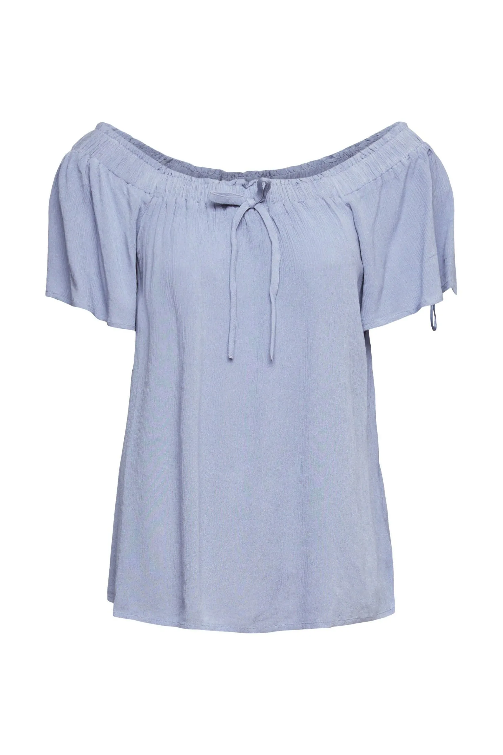 ESPRIT Crinkle-Bluse Mit Carmen-Ausschnitt Light Blue Lavender