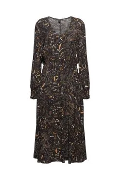 ESPRIT Florales Midikleid Mit Gesmokter Taille Brown 4