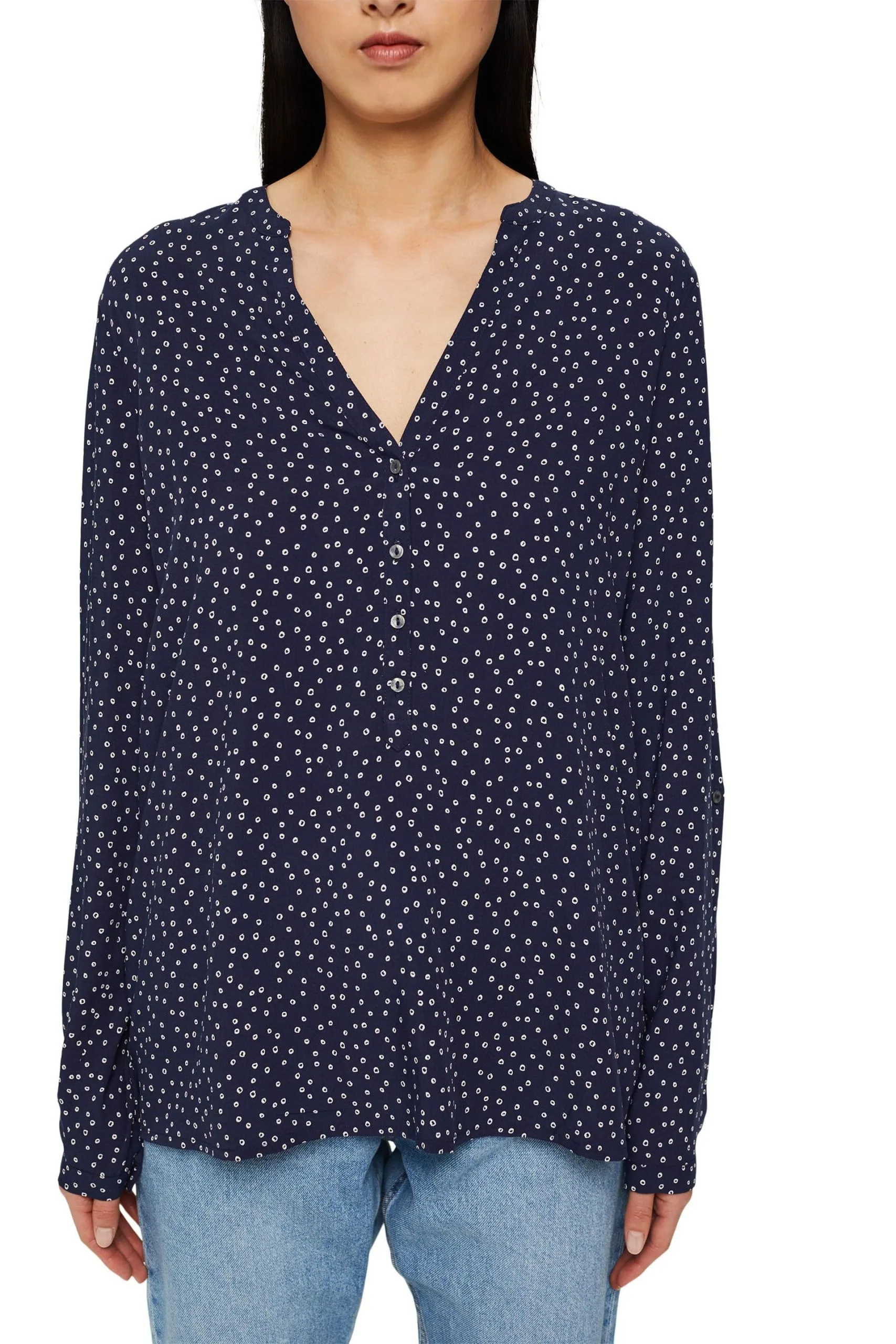 ESPRIT Gepunktete Henley-Bluse New Navy – Bild 2