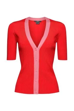 ESPRIT Gerippter Cardigan Mit T-Shirt-Ärmeln Red 2