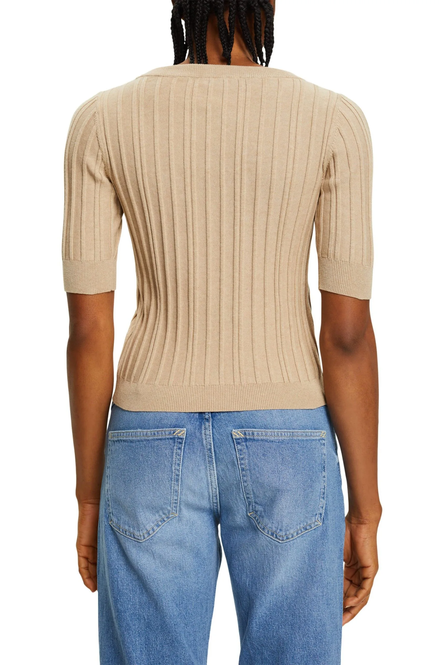 ESPRIT Gerippter Kurzarm-Pullover Sand – Bild 3