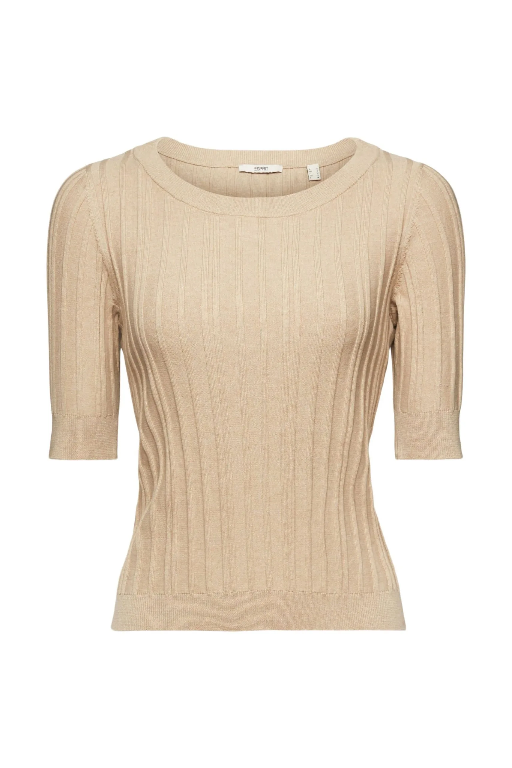 ESPRIT Gerippter Kurzarm-Pullover Sand