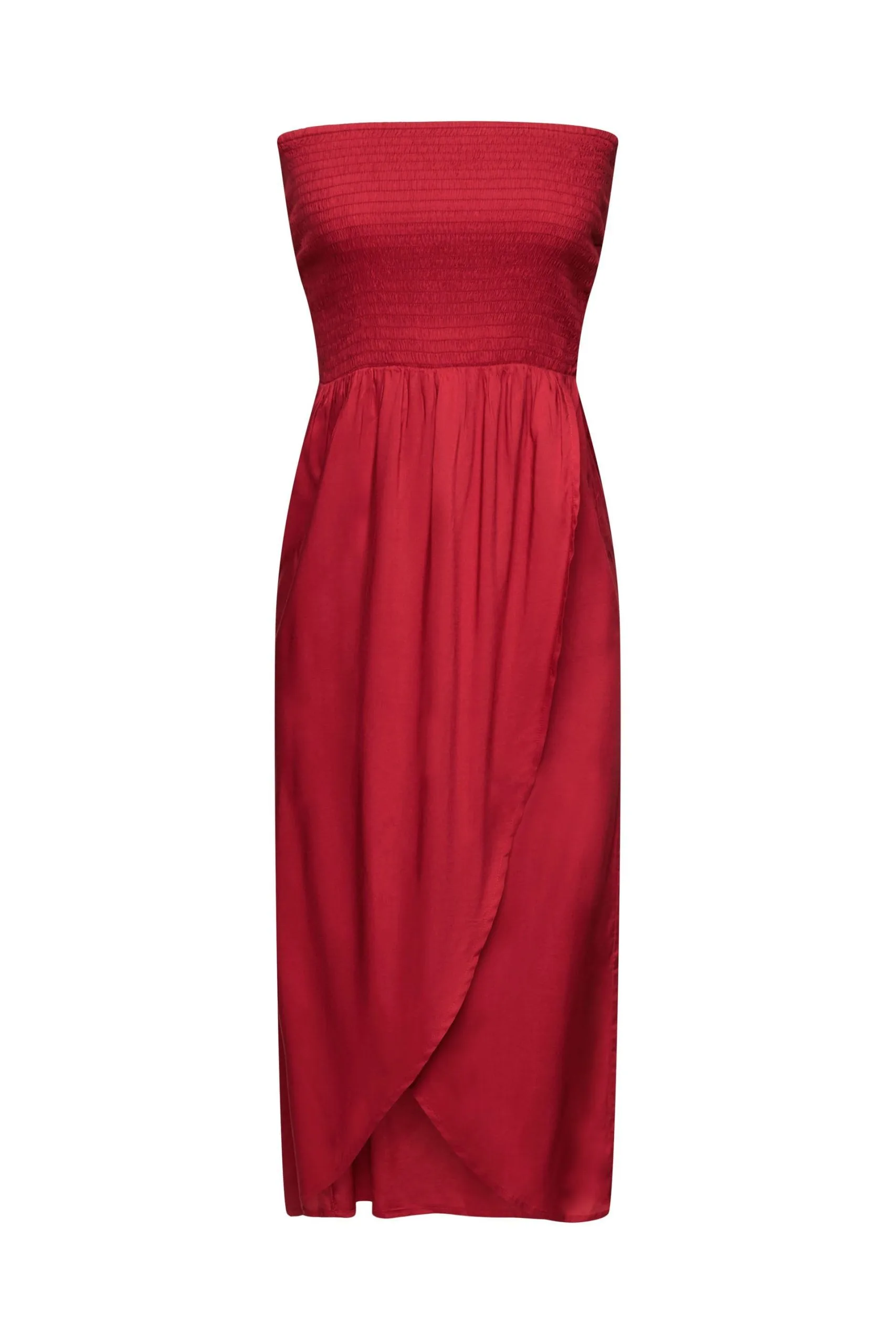 ESPRIT Gesmoktes Schlauchkleid In Midilänge Dark Red