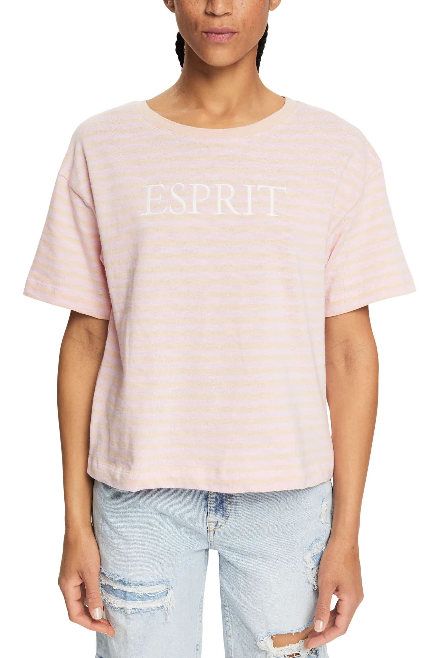 ESPRIT Gestreiftes T-Shirt Mit Logo-Stickerei Light Pink – Bild 2