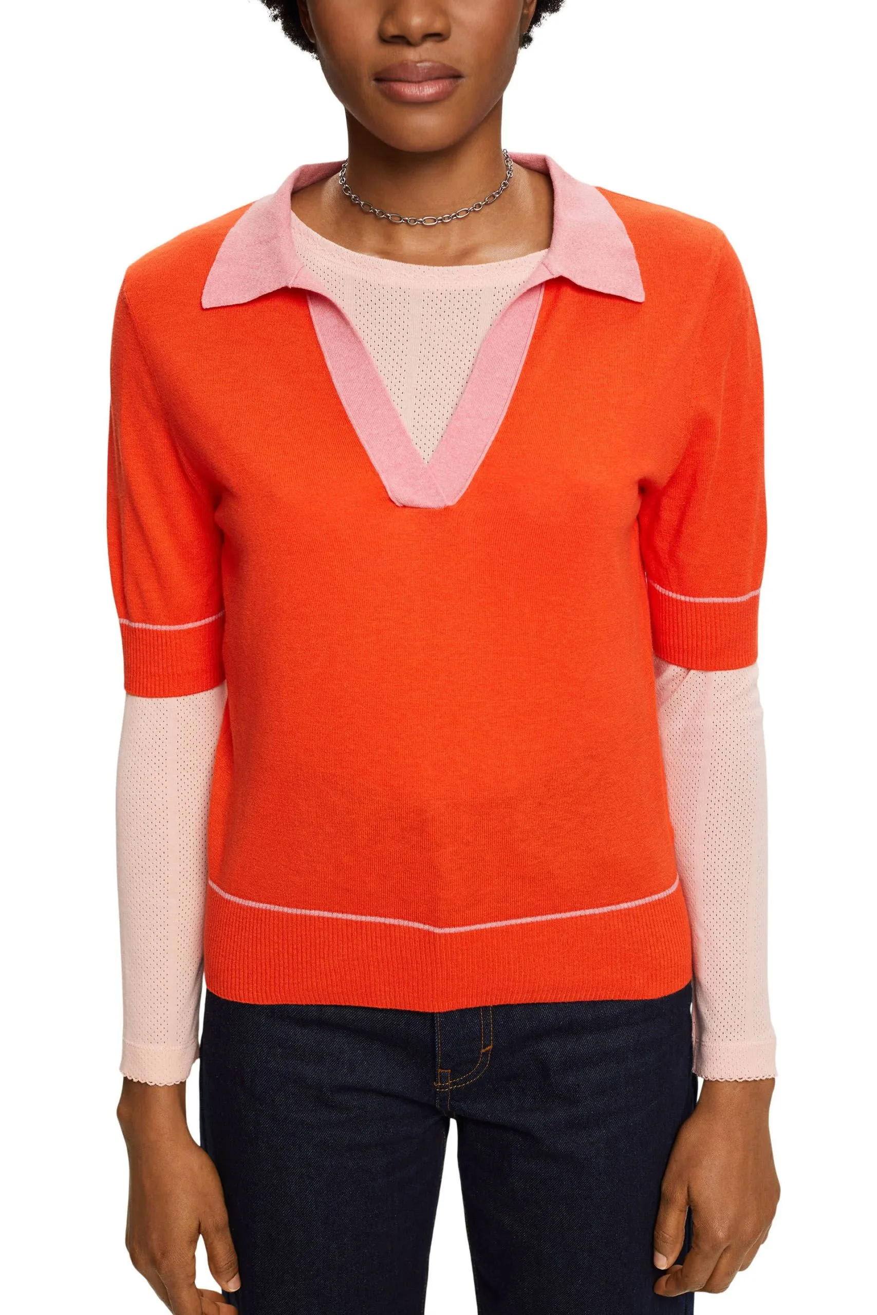 ESPRIT Gewebter V-Ausschnitt-Pullover Mit Anteil Orange Red – Bild 2
