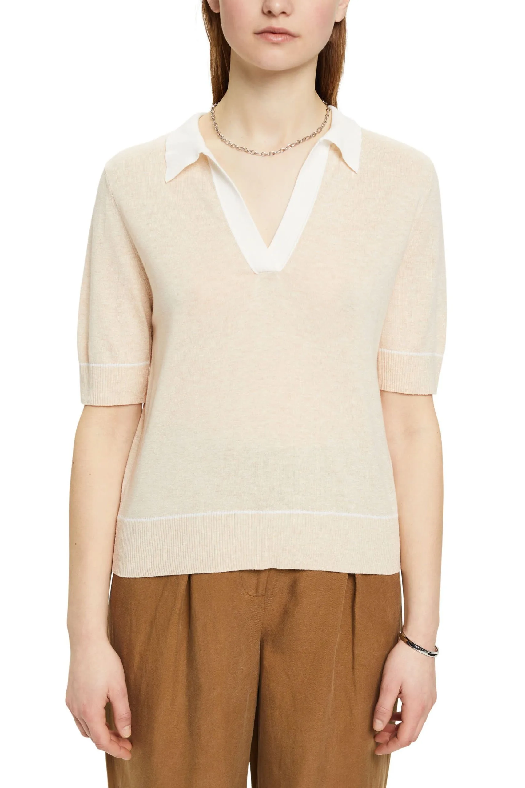 ESPRIT Gewebter V-Ausschnitt-Pullover Mit Anteil Sand – Bild 2