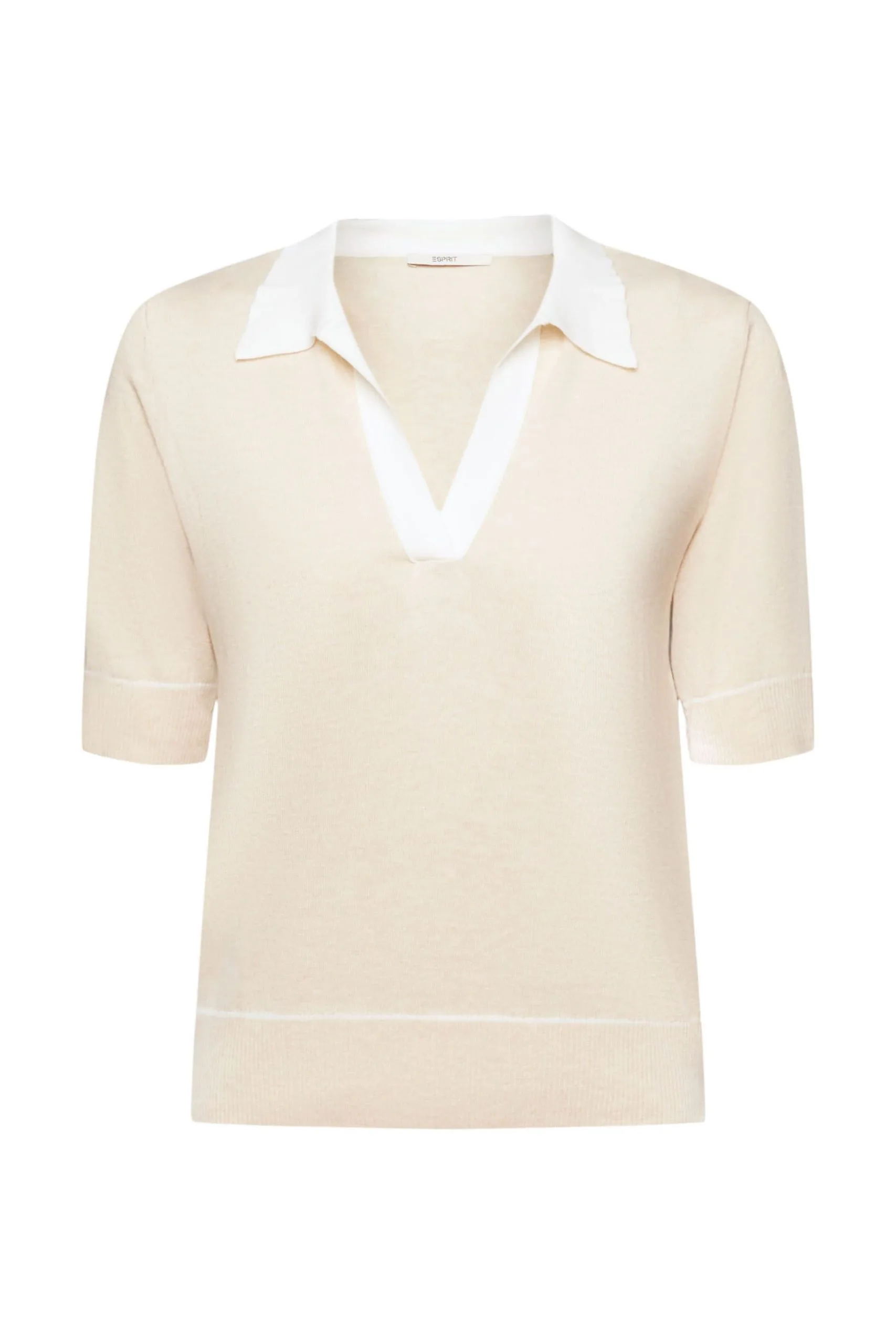 ESPRIT Gewebter V-Ausschnitt-Pullover Mit Anteil Sand