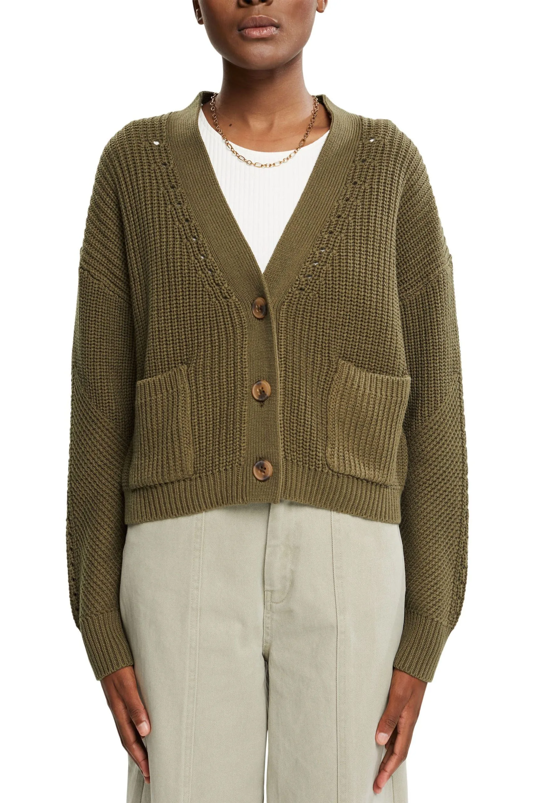 ESPRIT Grobstrick-Cardigan Dark Khaki – Bild 2