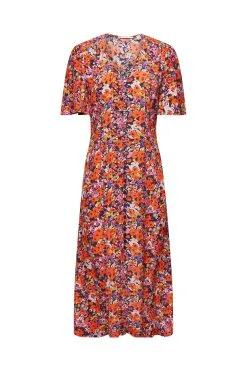 ESPRIT Kurzärmeliges Midikleid Mit Blumenmuster Navy
