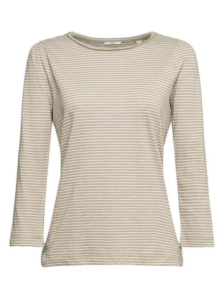 ESPRIT Longsleeve In Beige/ Weiß