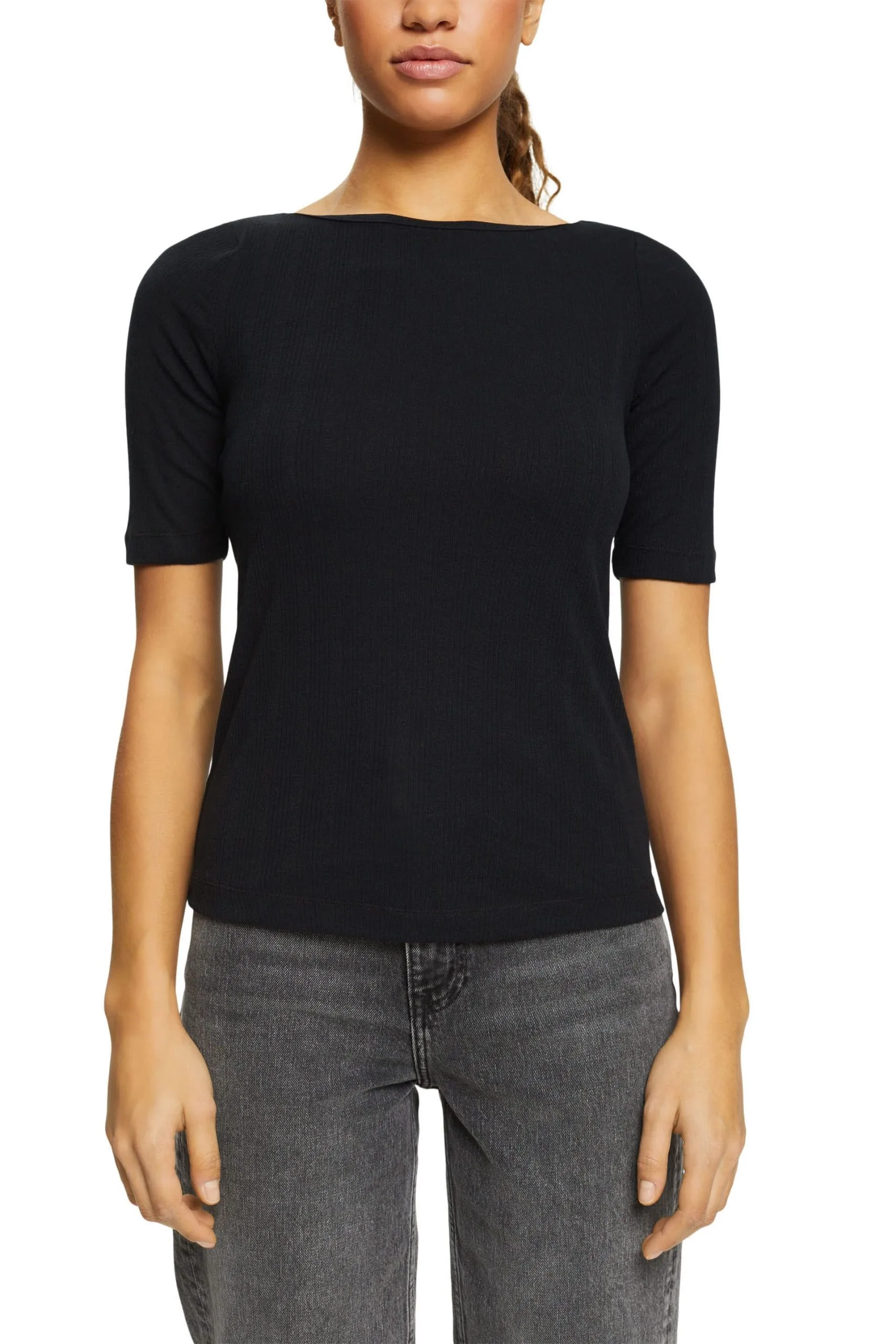 ESPRIT Pointelle-T-Shirt In Gerippter Optik Black – Bild 2