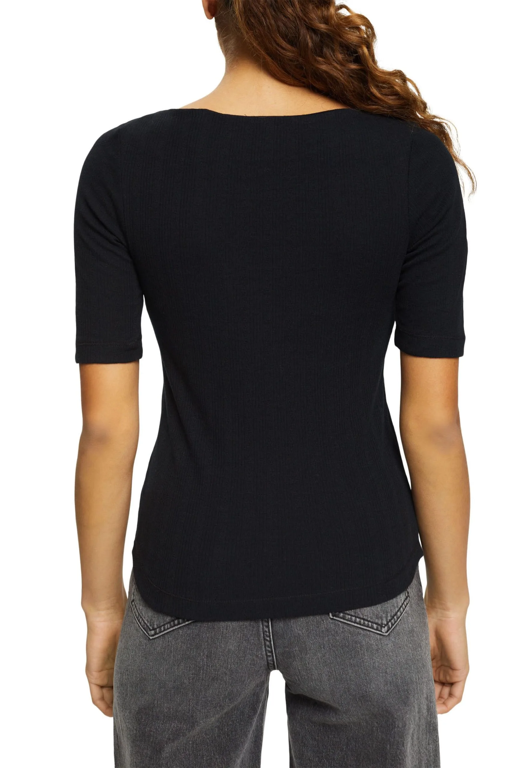 ESPRIT Pointelle-T-Shirt In Gerippter Optik Black – Bild 3