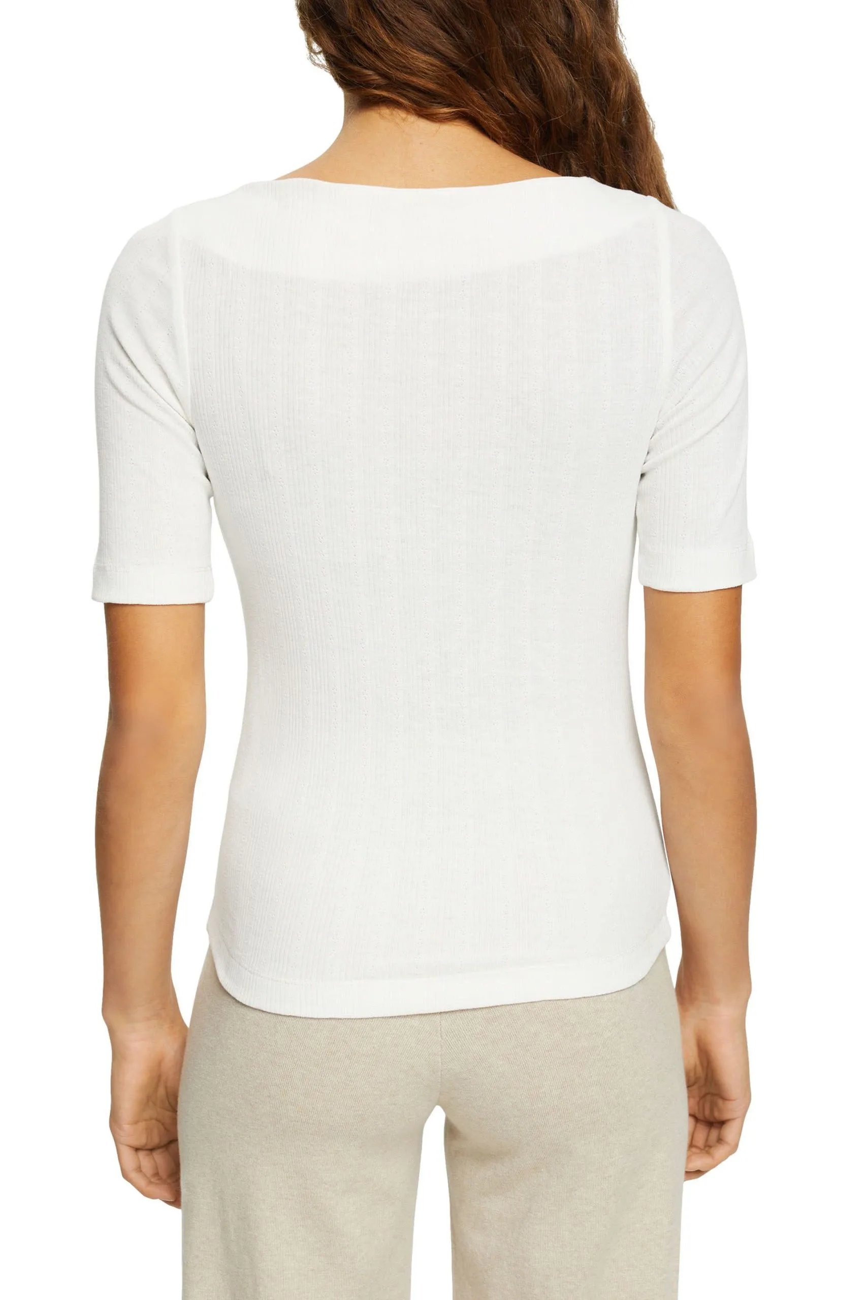 ESPRIT Pointelle-T-Shirt In Gerippter Optik Off White – Bild 3