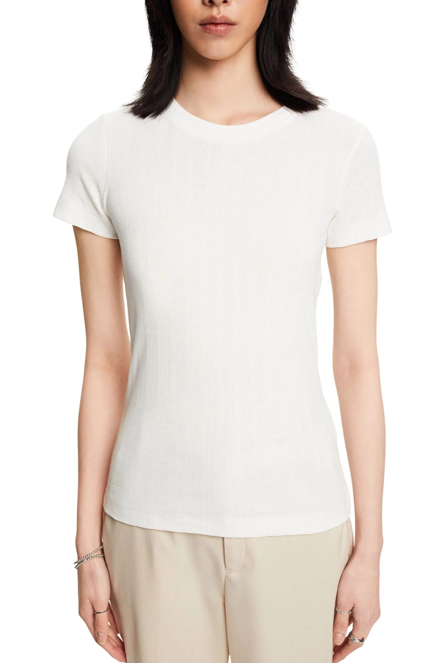 ESPRIT Pointelle-T-Shirt Off White – Bild 2