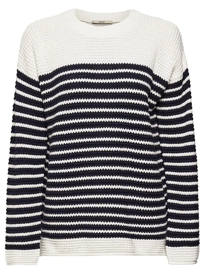 ESPRIT Pullover In Dunkelblau/ Weiß