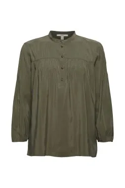 ESPRIT Shiny Henley-Bluse Dark Khaki