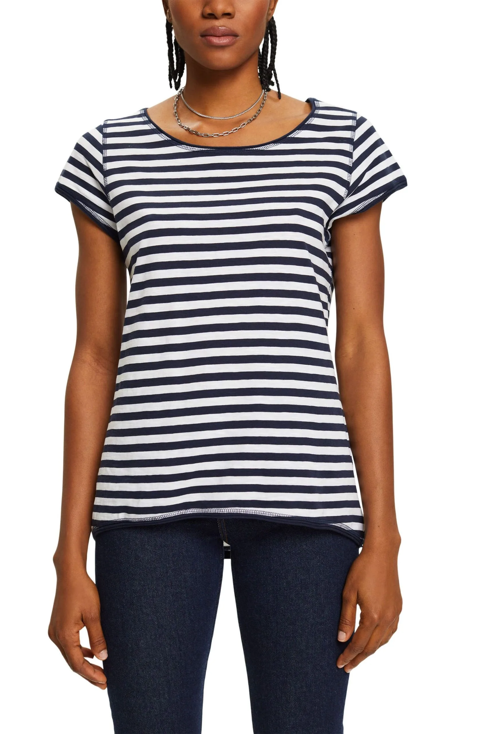ESPRIT Streifen-T-Shirt Mit Rollkanten Navy – Bild 2