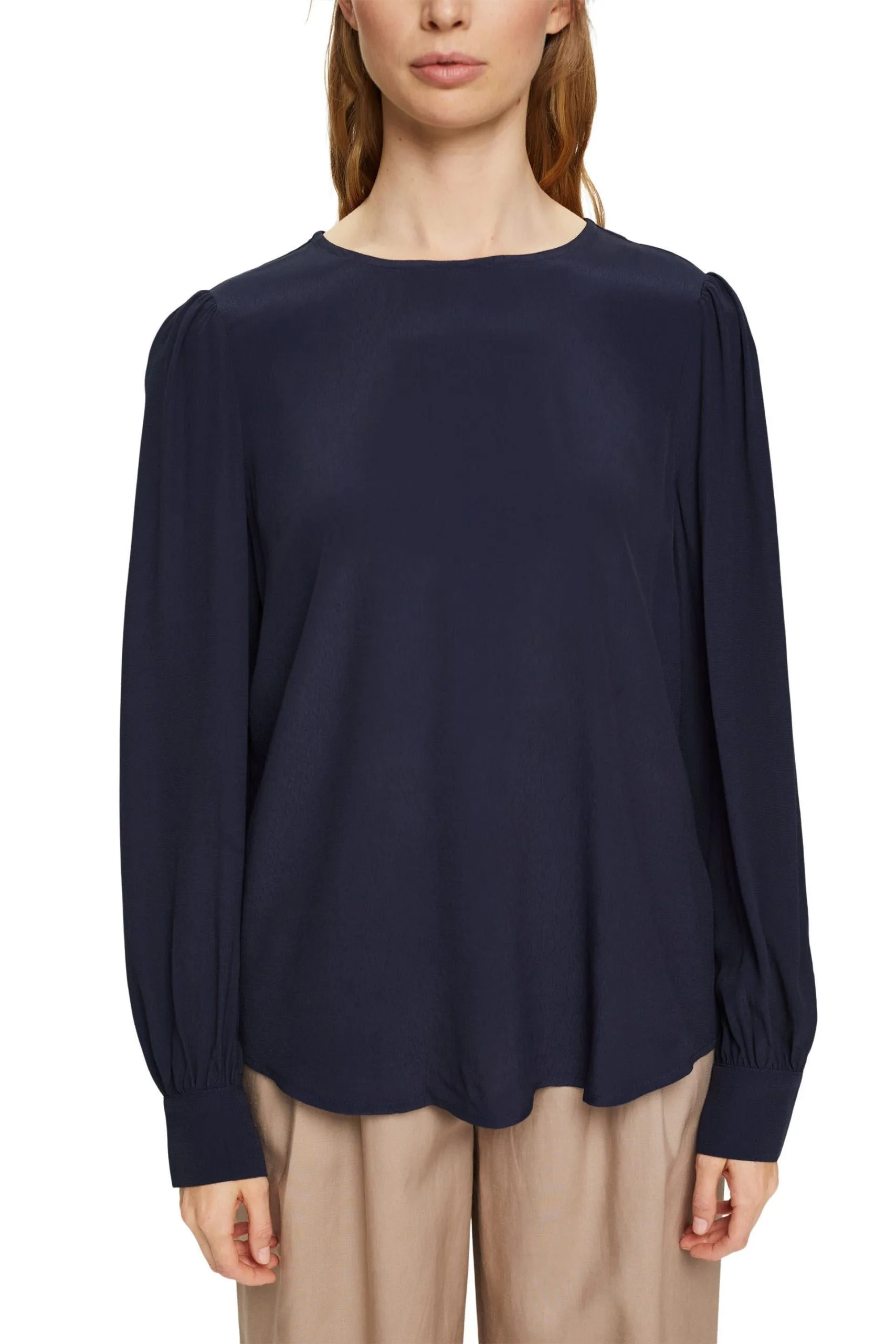 ESPRIT Unifarbene Bluse Navy – Bild 2