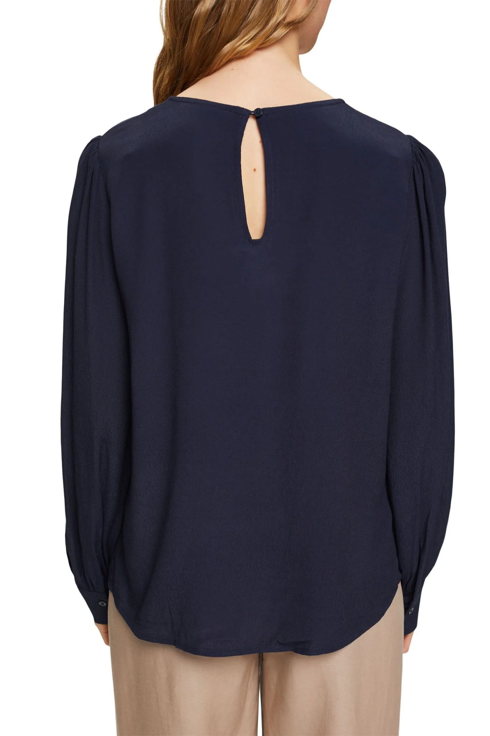 ESPRIT Unifarbene Bluse Navy – Bild 3